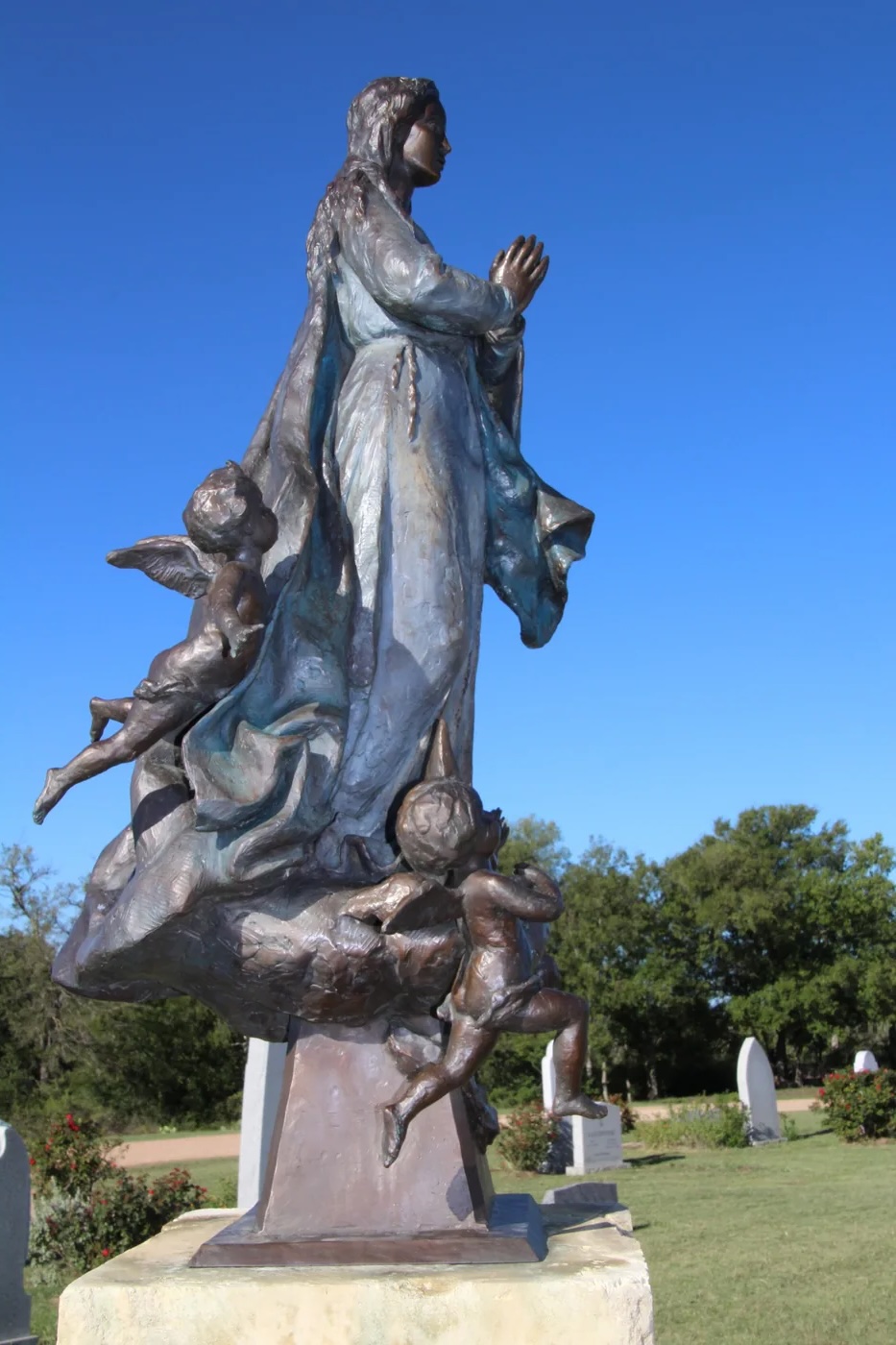 Our Lady statue in the Marian Garden at Our Lady of the Rosary Cemetery
